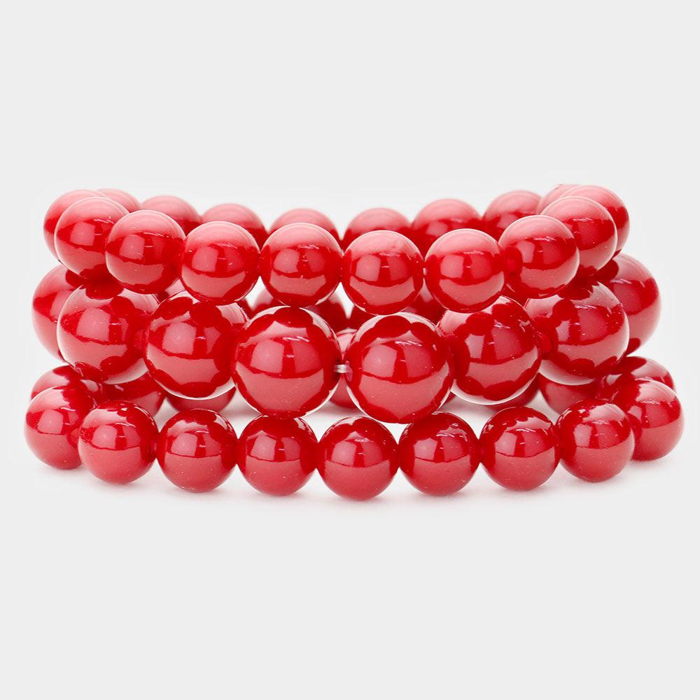 Red 3PCS - Stackable Pearl Stretch Bracelets