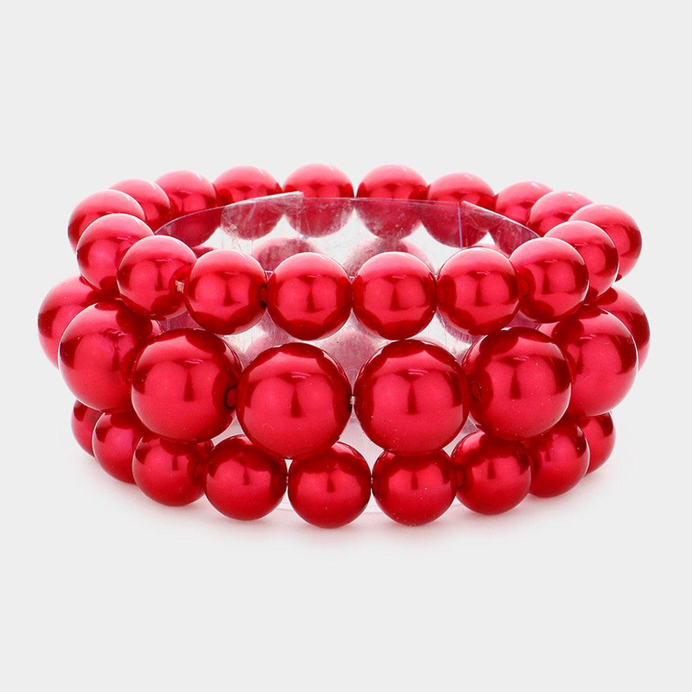 Red 3PCS - Stackable Pearl Stretch Bracelets