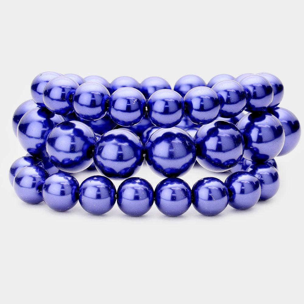 Blue 3PCS - Stackable Pearl Stretch Bracelets