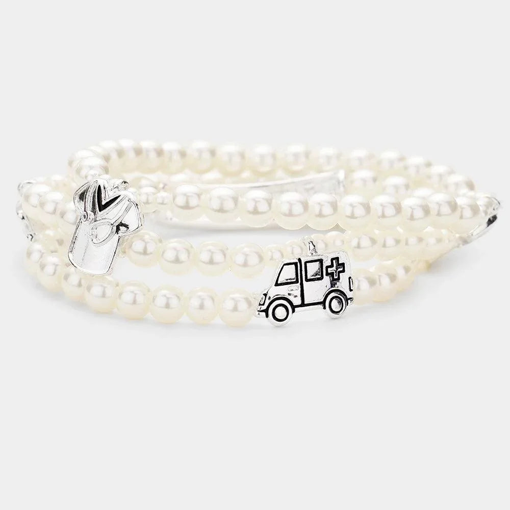 Cream Doctor Pearl Triple Strand Stretch Message Bracelet - Jewelry Store by Erik Rayo