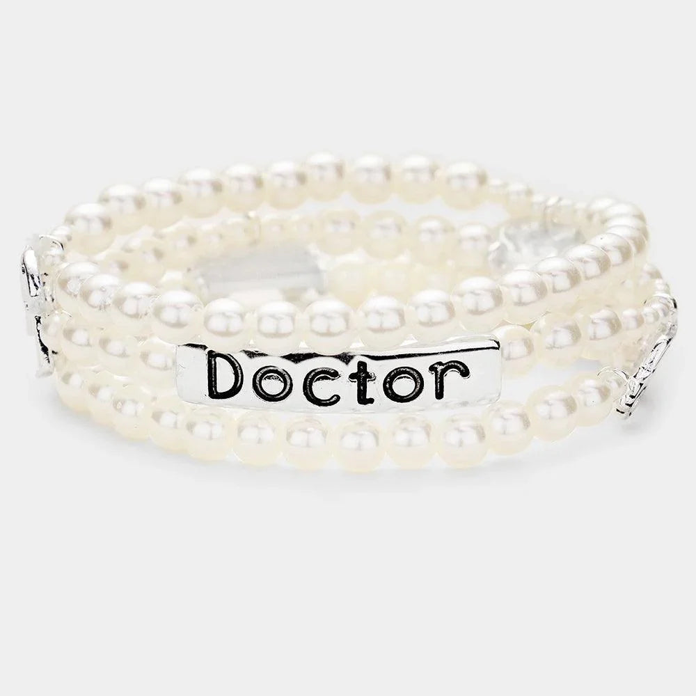 Cream Doctor Pearl Triple Strand Stretch Message Bracelet - Jewelry Store by Erik Rayo