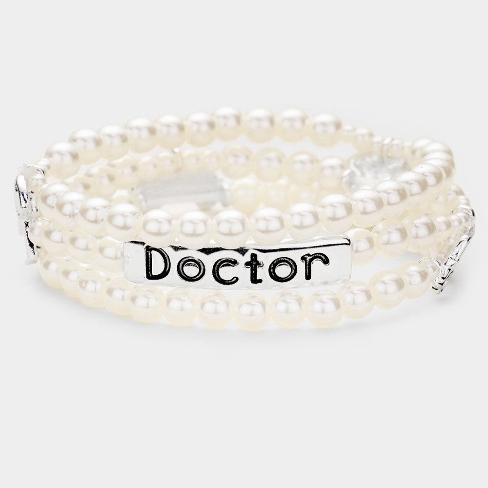 Cream Doctor Pearl Triple Strand Stretch Message Bracelet