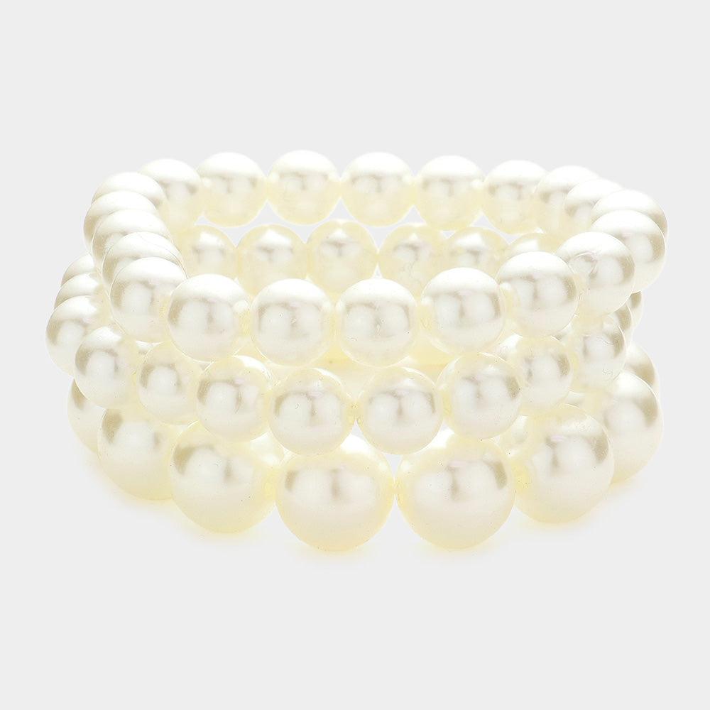 Cream 3PCS - Pearl Strand Stretch Bracelets