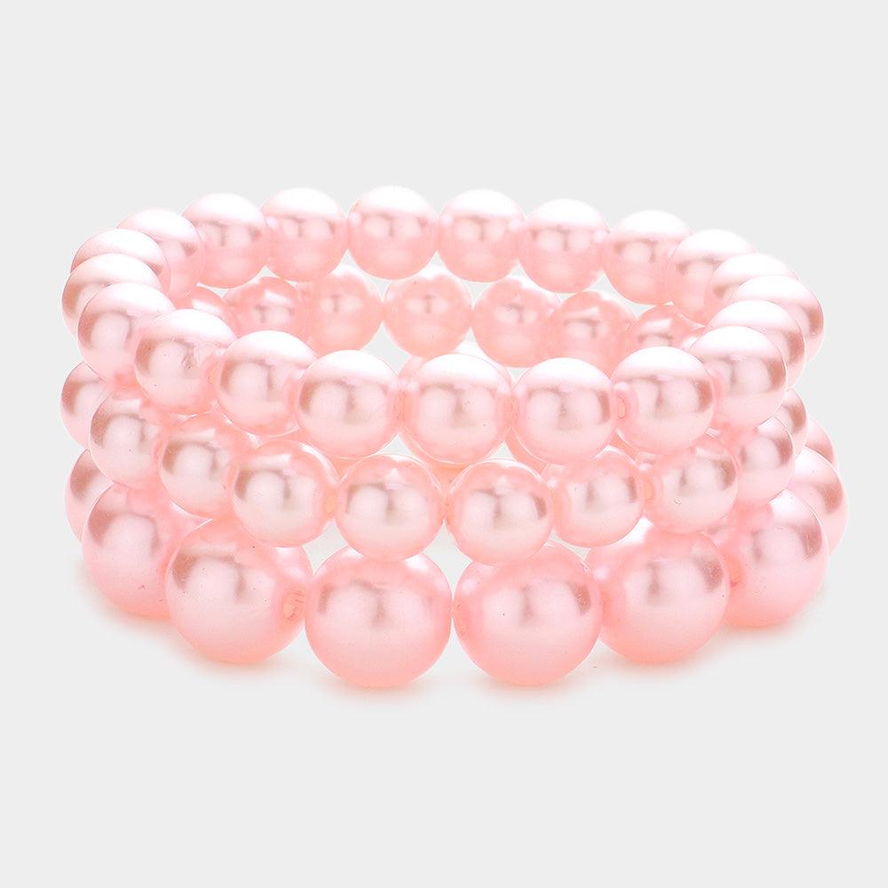 Pink 3PCS - Pearl Strand Stretch Bracelets