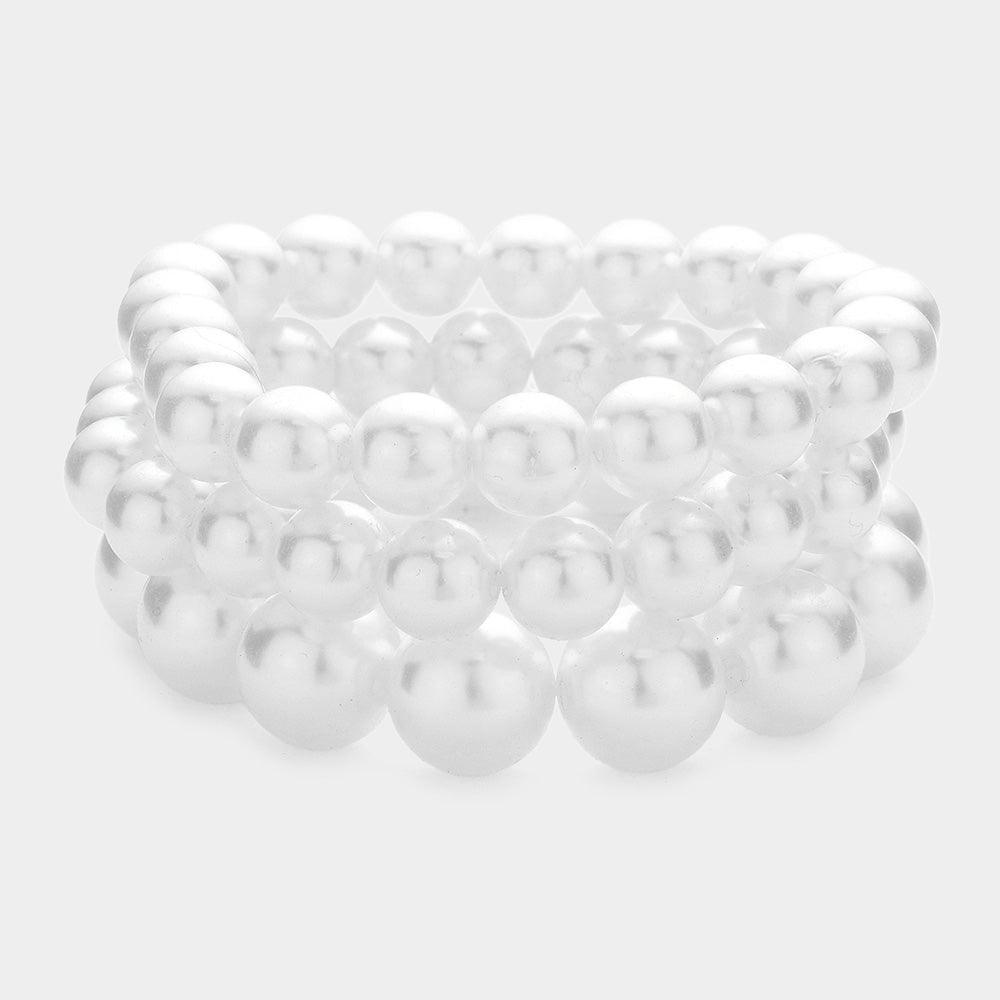 White 3PCS - Pearl Strand Stretch Bracelets