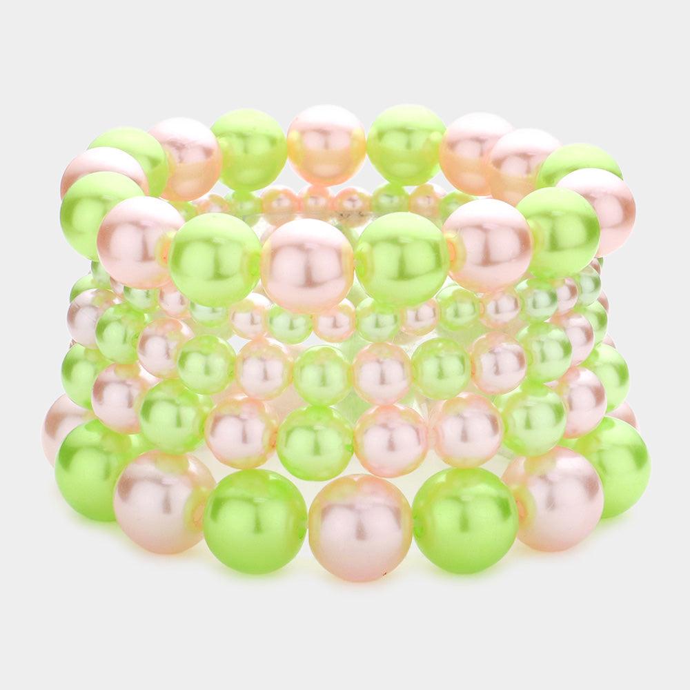 Pink 5PCS - Pearl Strand Stretch Bracelets