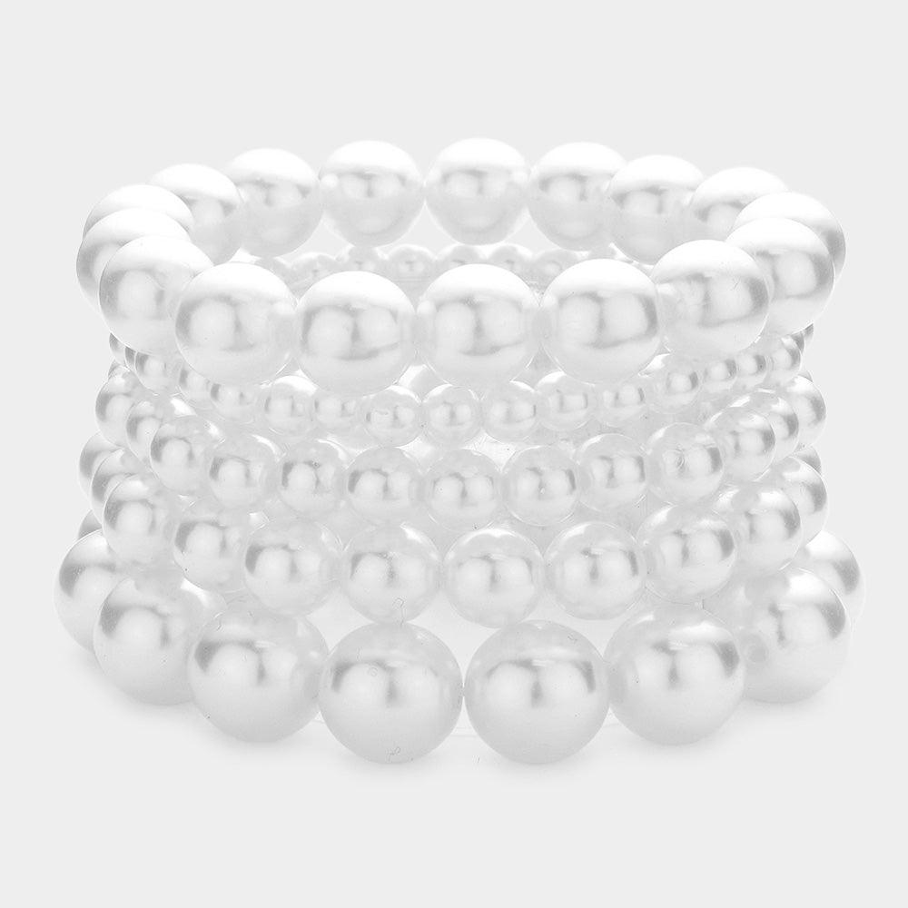 White 5PCS - Pearl Strand Stretch Bracelets