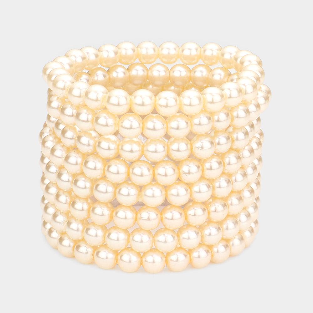 Cream 8PCS - pearl stack stretch bracelets