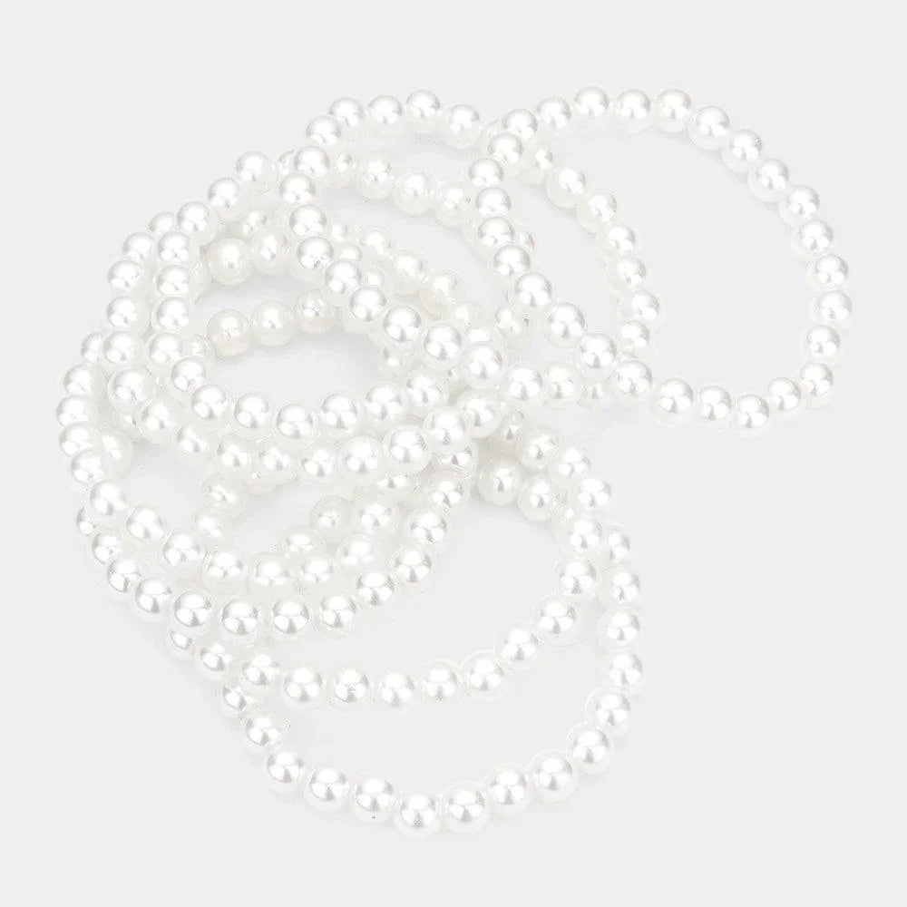 White 8PCS - pearl stack stretch bracelets - Jewelry Store by Erik Rayo