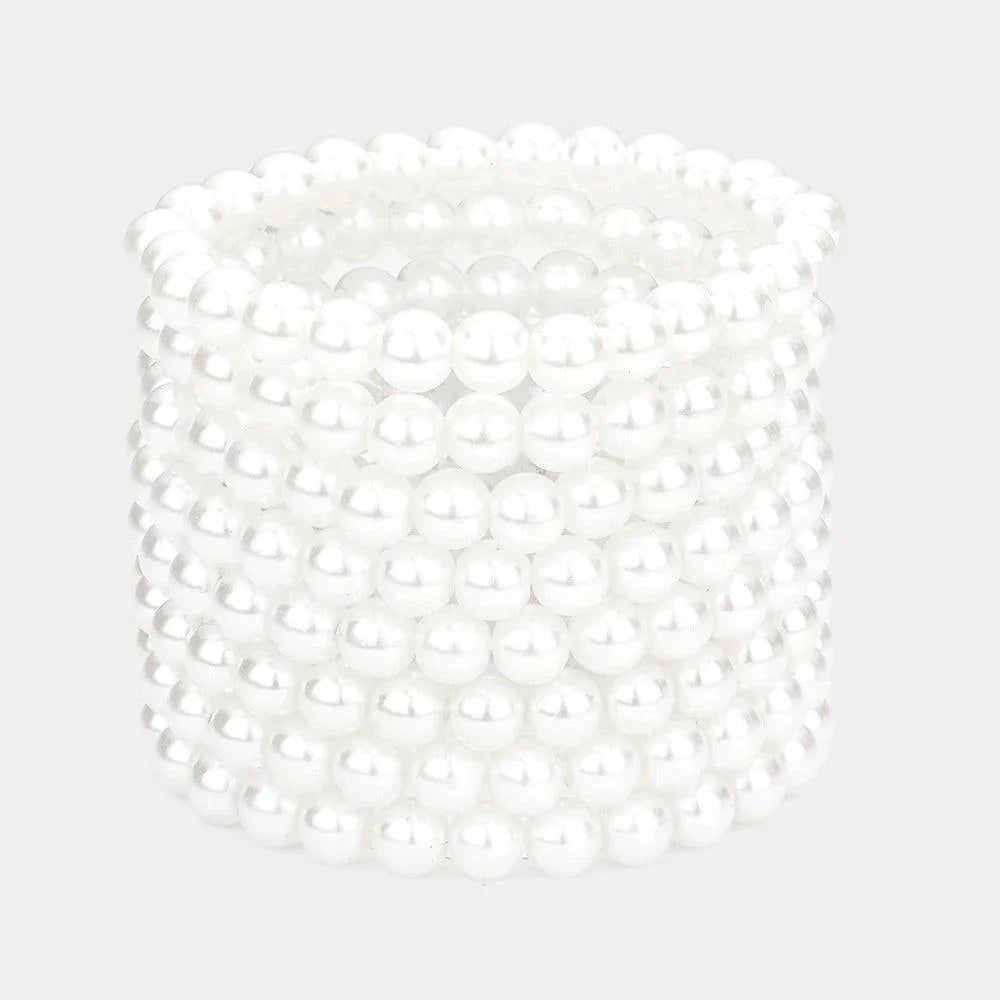 White 8PCS - pearl stack stretch bracelets - Jewelry Store by Erik Rayo
