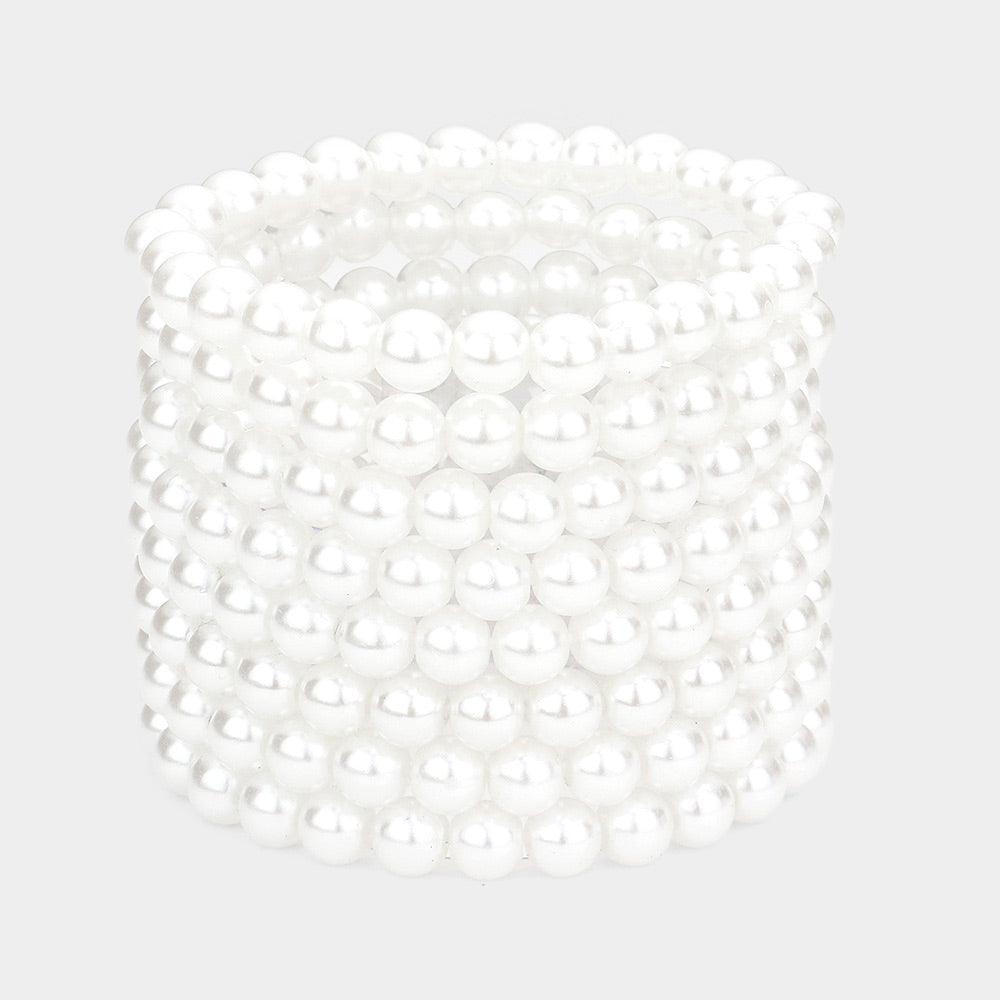 White 8PCS - pearl stack stretch bracelets