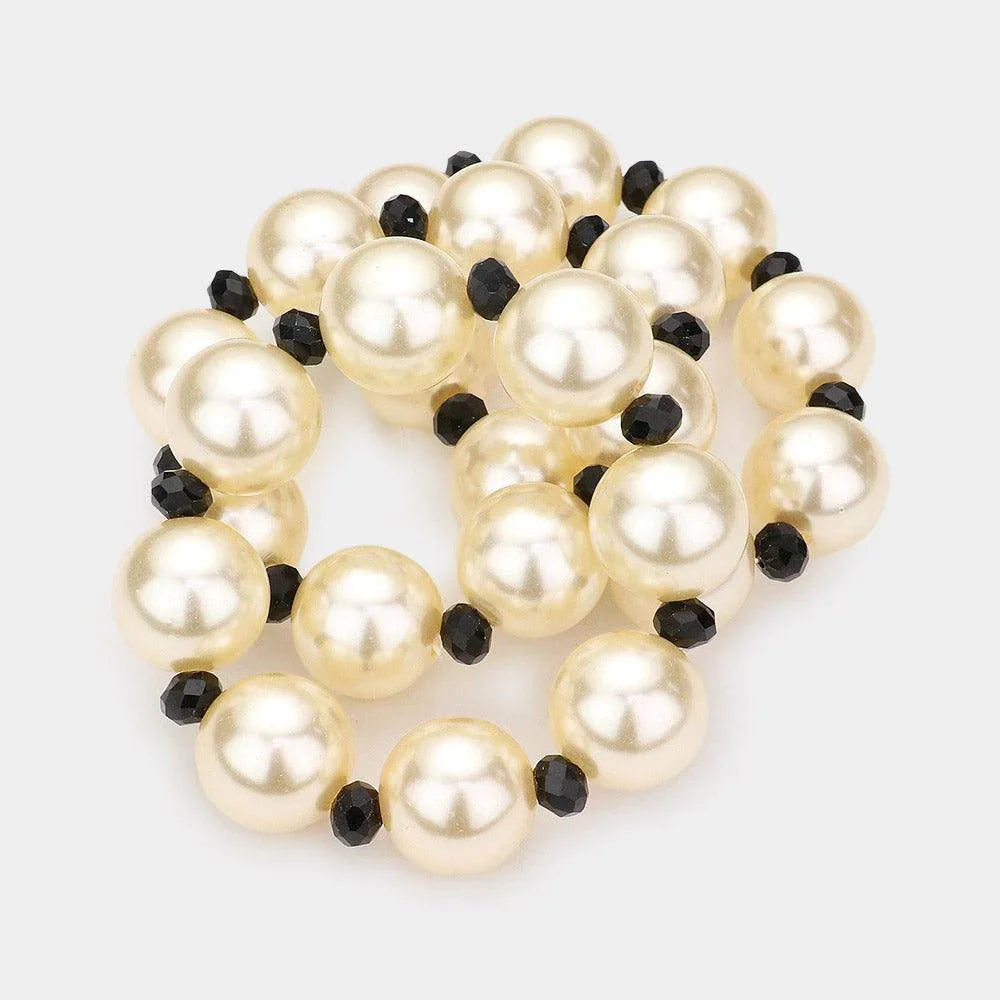 Cream 3PCS Chunky Pearl Stretch Multilayered Bracelets - Jewelry Store by Erik Rayo