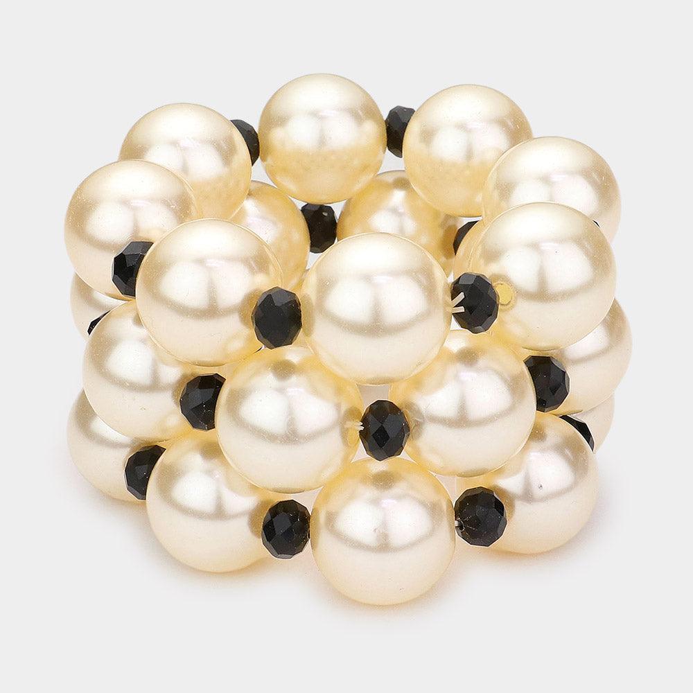 Cream 3PCS Chunky Pearl Stretch Multilayered Bracelets - Jewelry Store by Erik Rayo