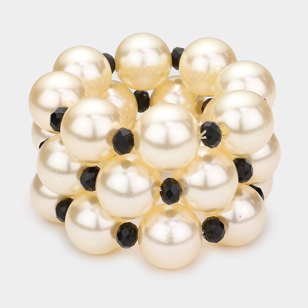 Cream 3PCS  Chunky Pearl Stretch Multilayered Bracelets