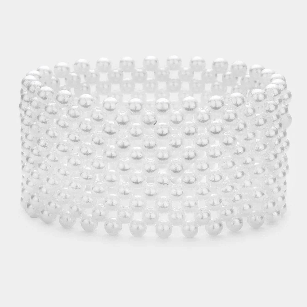White Pearl Stretch Bracelet - Jewelry Store by Erik Rayo