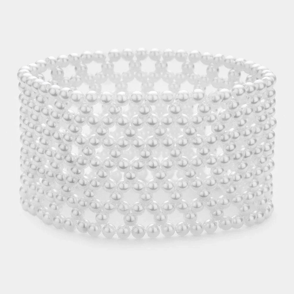 White Pearl Stretch Bracelet - Jewelry Store by Erik Rayo