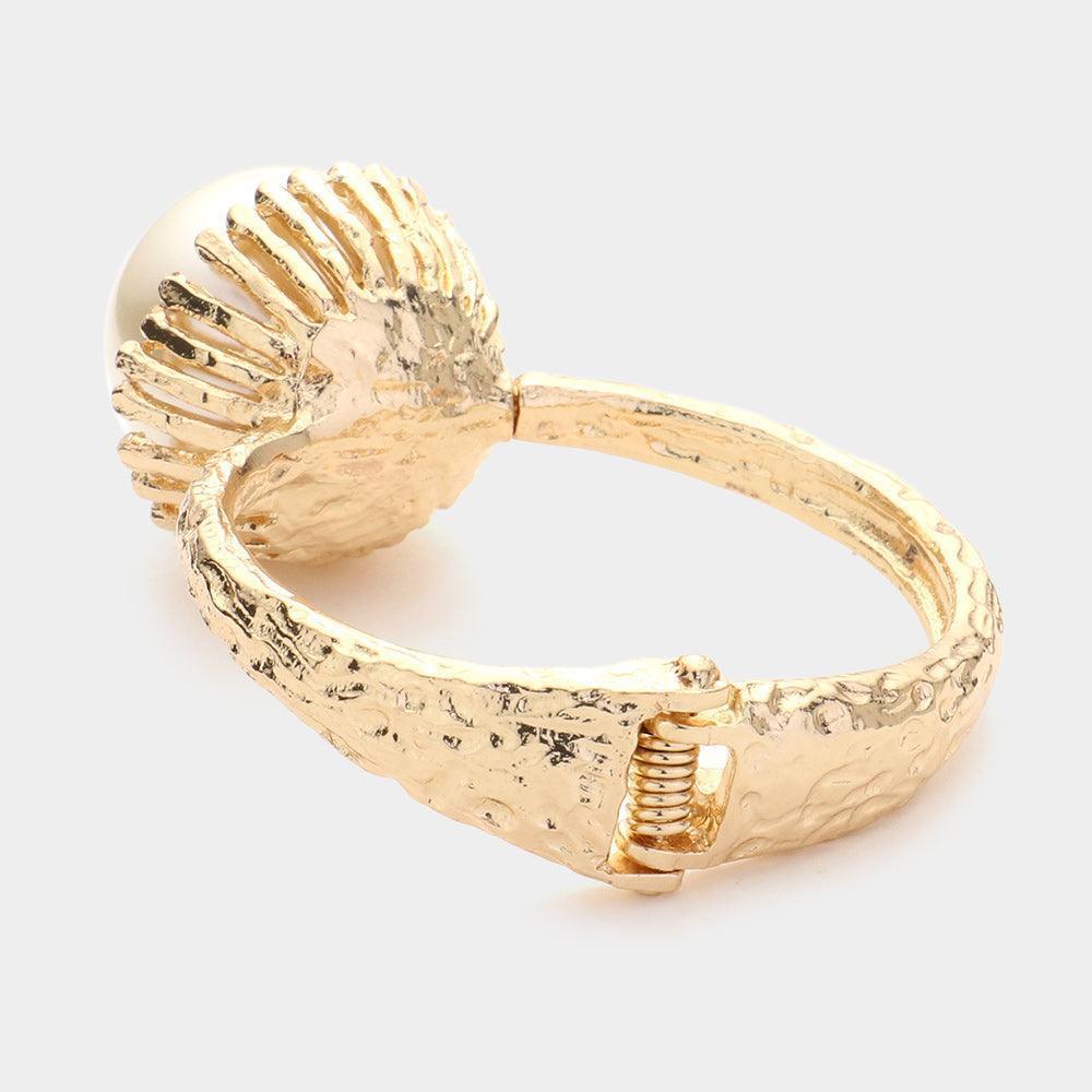 Cream Round Pearl Pointed Hinged Bangle Bracelet - Jewelry Store by Erik Rayo