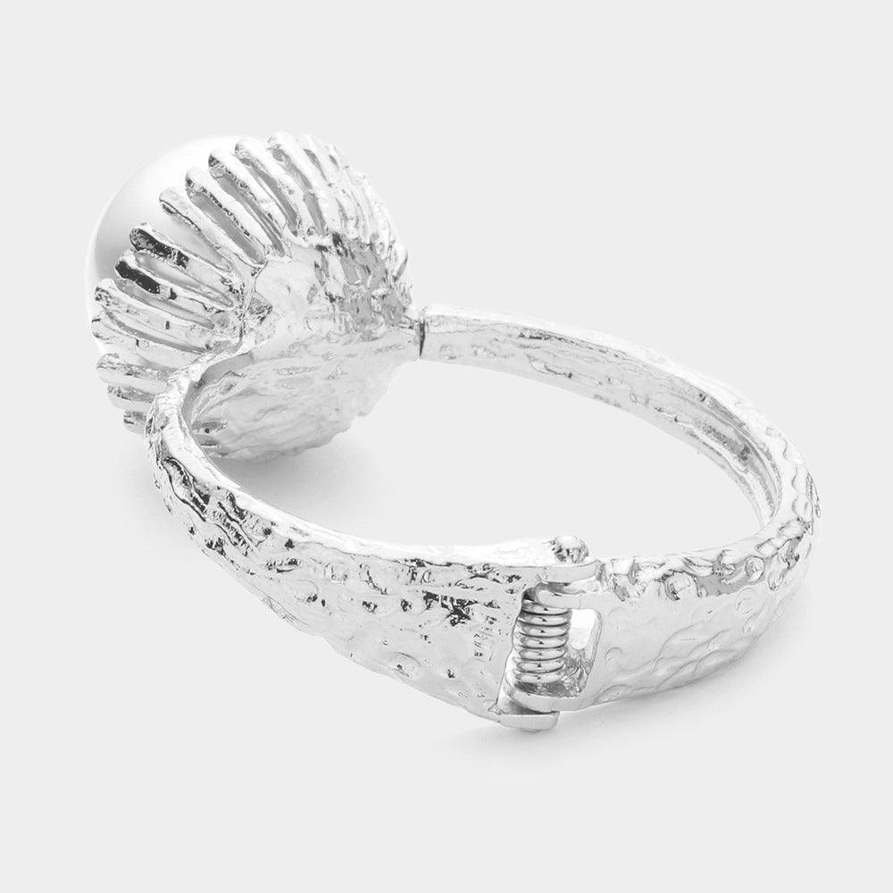 White Round Pearl Pointed Hinged Bangle Bracelet - Jewelry Store by Erik Rayo