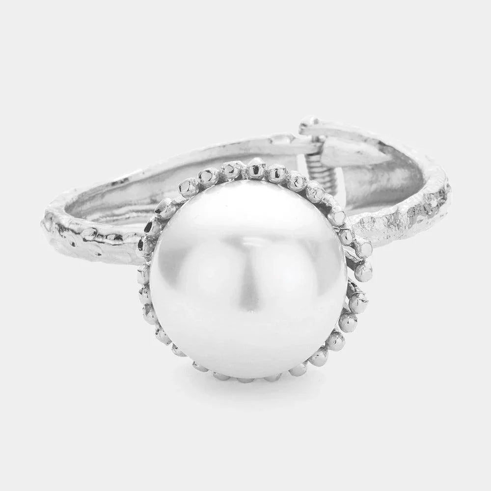 White Round Pearl Pointed Hinged Bangle Bracelet - Jewelry Store by Erik Rayo