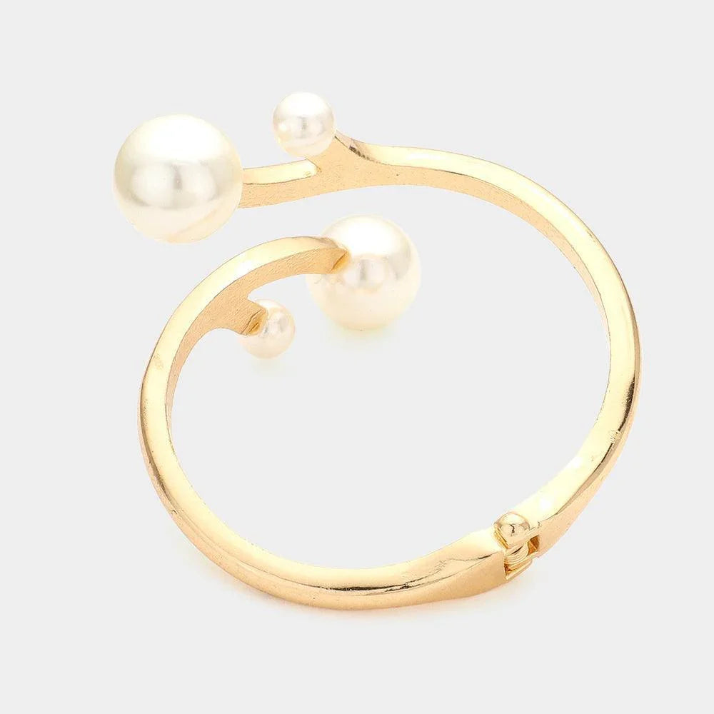 Cream Pearl Accented Meta Twig Hinged Bracelet - Jewelry Store by Erik Rayo