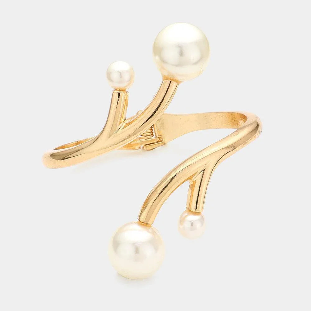 Cream Pearl Accented Meta Twig Hinged Bracelet - Jewelry Store by Erik Rayo