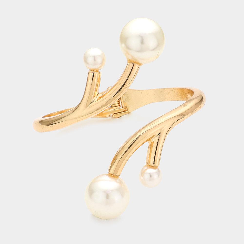 Cream Pearl Accented Meta Twig Hinged Bracelet