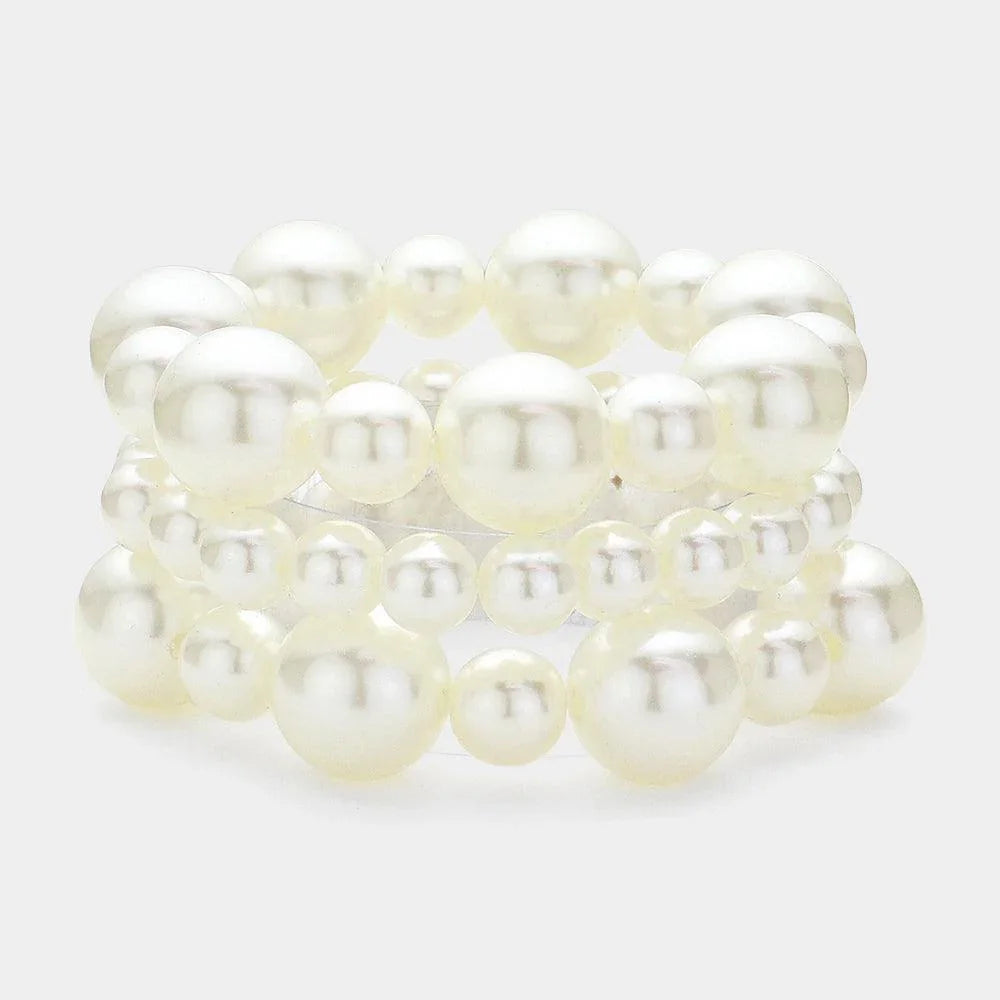 Cream 3PCS - Pearl Beaded Multi Layered Stretch Bracelets - Jewelry Store by Erik Rayo