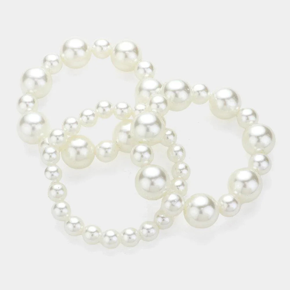 Cream 3PCS - Pearl Beaded Multi Layered Stretch Bracelets - Jewelry Store by Erik Rayo