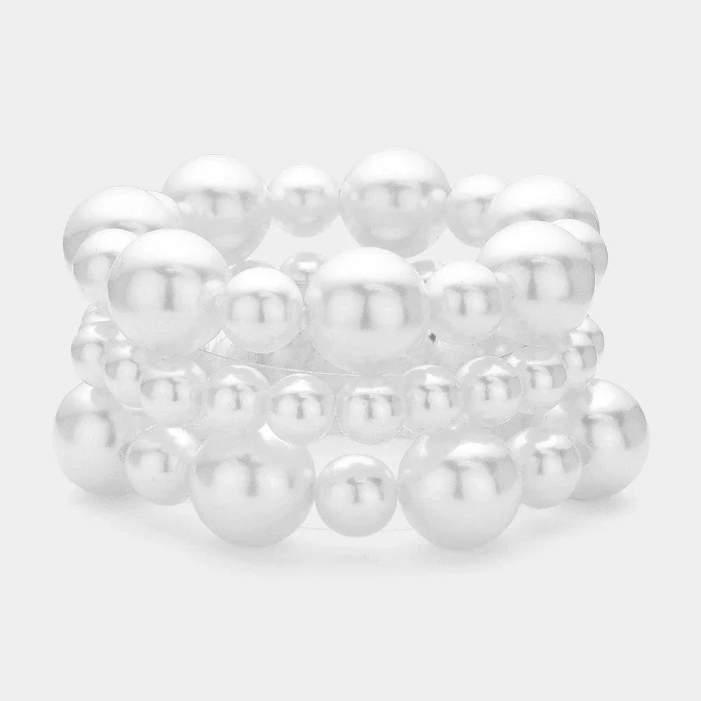 White 3PCS - Pearl Beaded Multi Layered Stretch Bracelets - Jewelry Store by Erik Rayo