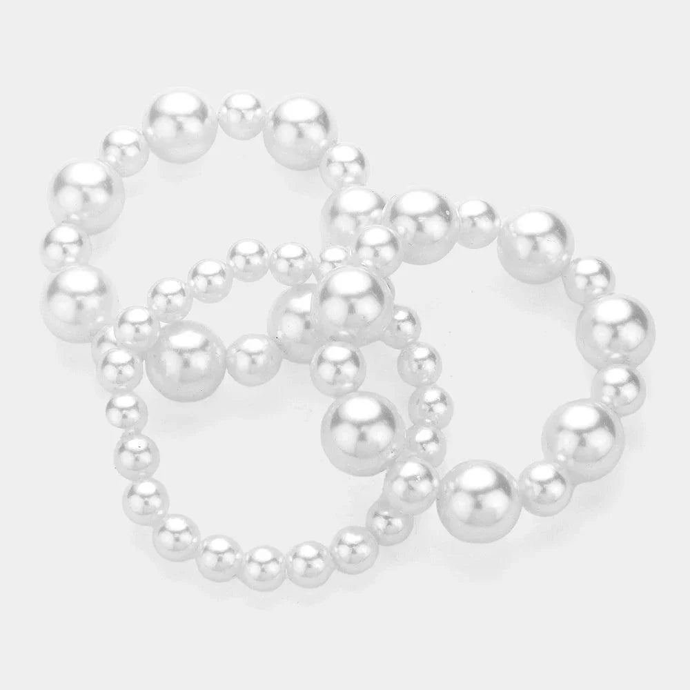 White 3PCS - Pearl Beaded Multi Layered Stretch Bracelets - Jewelry Store by Erik Rayo