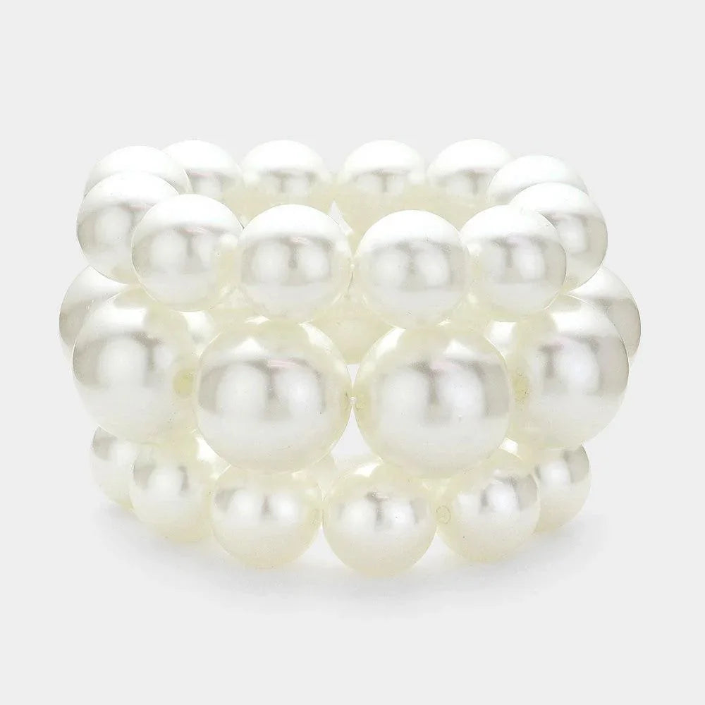 Cream 3PCS - Pearl Beaded Multi Layered Stretch Bracelets - Jewelry Store by Erik Rayo