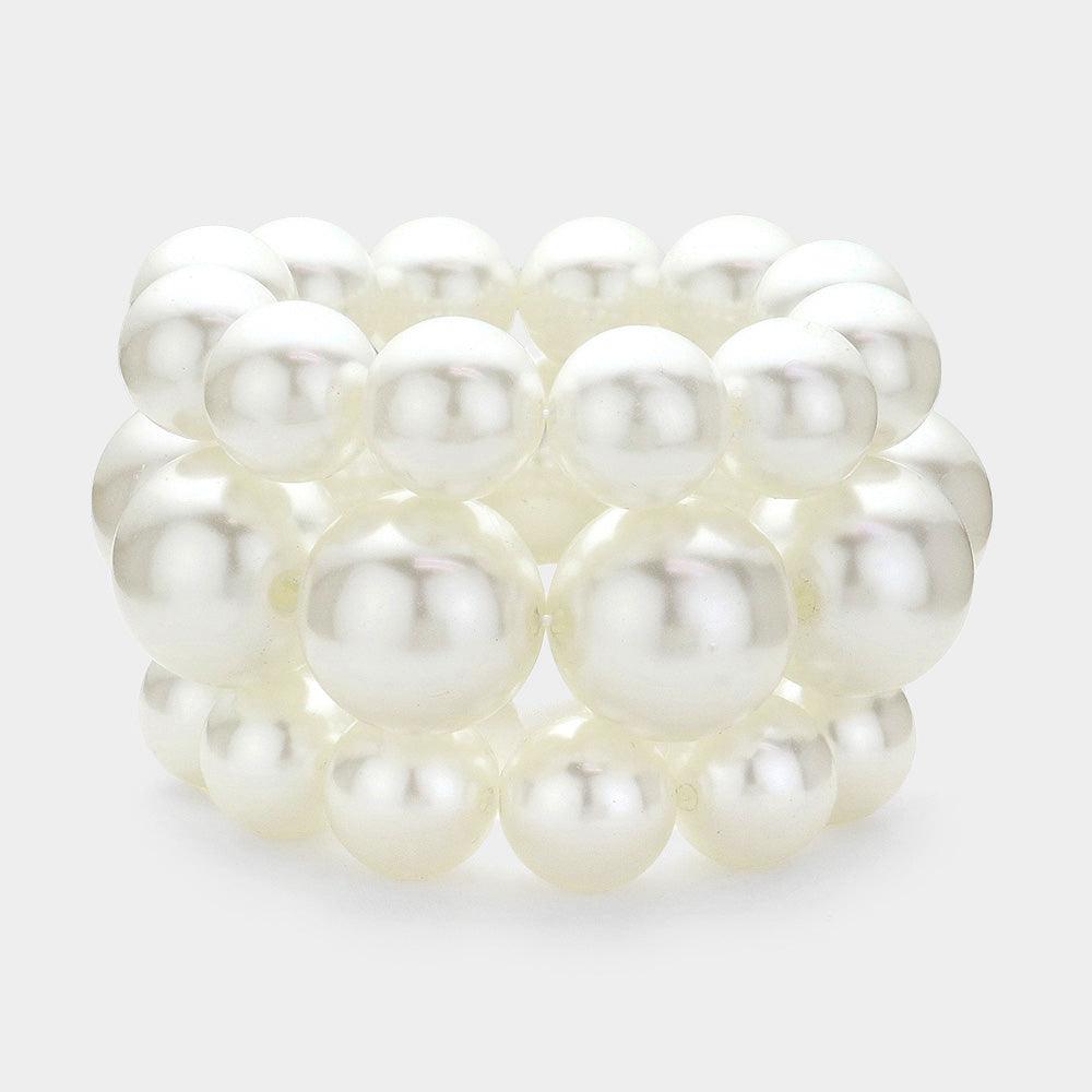 Cream 3PCS - Pearl Beaded Multi Layered Stretch Bracelets