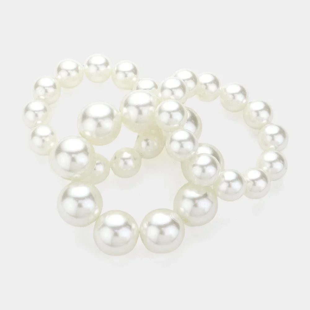 Cream 3PCS - Pearl Beaded Multi Layered Stretch Bracelets - Jewelry Store by Erik Rayo