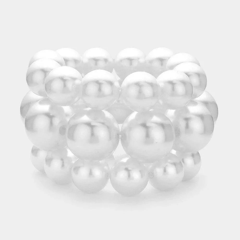 White 3PCS - Pearl Beaded Multi Layered Stretch Bracelets - Jewelry Store by Erik Rayo