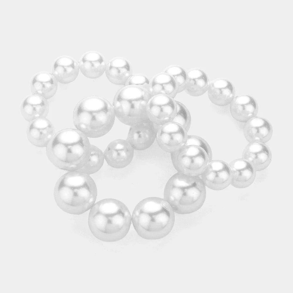 White 3PCS - Pearl Beaded Multi Layered Stretch Bracelets - Jewelry Store by Erik Rayo