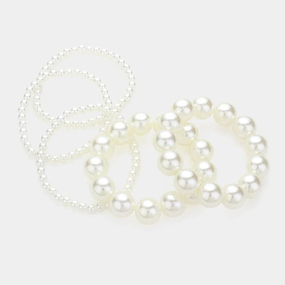 Cream 5PCS - Pearl Beaded Multi Layered Stretch Bracelets - Jewelry Store by Erik Rayo