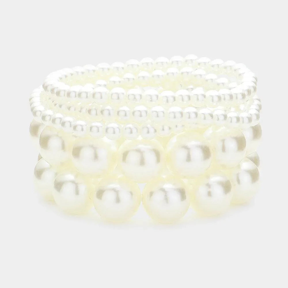 Cream 5PCS - Pearl Beaded Multi Layered Stretch Bracelets - Jewelry Store by Erik Rayo