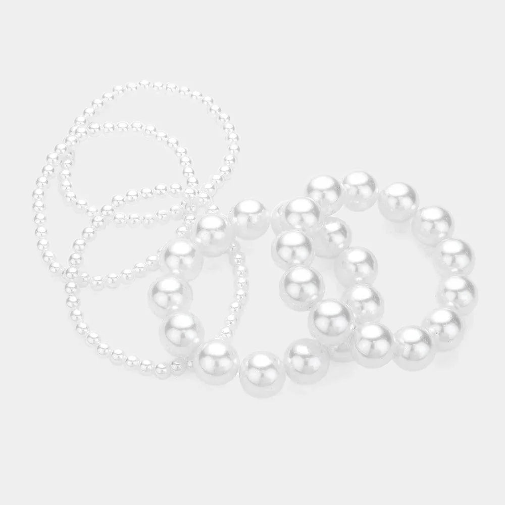 White 5PCS - Pearl Beaded Multi Layered Stretch Bracelets - Jewelry Store by Erik Rayo