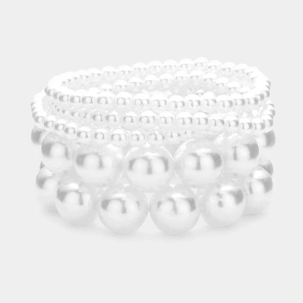 White 5PCS - Pearl Beaded Multi Layered Stretch Bracelets - Jewelry Store by Erik Rayo