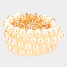 Load image into Gallery viewer, Gold Flower Stone Embellished Pearl Stretch Bracelet
