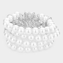 Load image into Gallery viewer, White Flower Stone Embellished Pearl Stretch Bracelet
