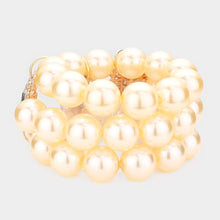 Load image into Gallery viewer, Gold Glass Stone Accented Pearl Stretch Bracelet
