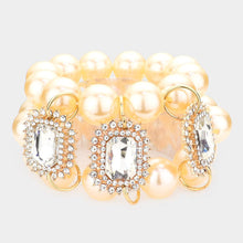 Load image into Gallery viewer, Gold Glass Stone Accented Pearl Stretch Bracelet
