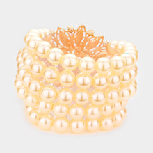 Load image into Gallery viewer, Gold Flower Rhinestone Pave Pearl Stretch Bracelet
