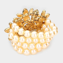 Load image into Gallery viewer, Gold Flower Stone Cluster Embellished Pearl Bracelet
