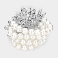 Load image into Gallery viewer, White Flower Stone Cluster Embellished Pearl Bracelet
