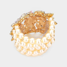 Load image into Gallery viewer, Gold Round Oval Marquise Stone Embellished Pearl Bracelet
