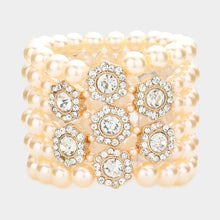 Load image into Gallery viewer, Cream Stone Embellished Multi Layered Pearl Stretch Bracelet
