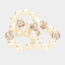 Load image into Gallery viewer, Ivory 3PCS - Tweed Fabric Ball Pearl Stretch Bracelets
