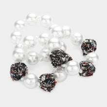 Load image into Gallery viewer, Black 3PCS  Tweed Fabric Ball Pearl Stretch Bracelets
